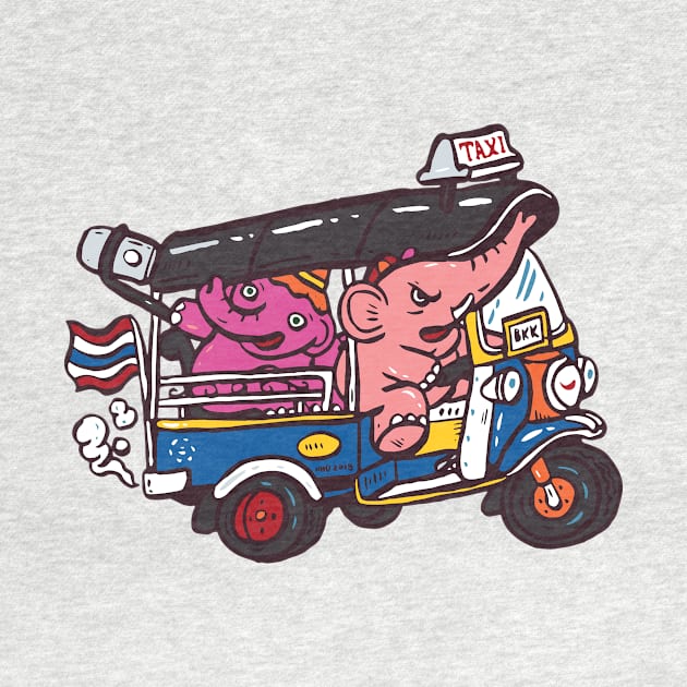 Elephant riding tuktuk by nokhookdesign